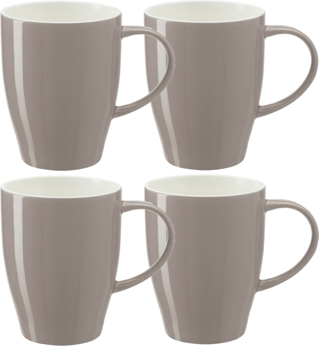 Bellatio Design Koffie mokken/bekers Paris - 8x - porselein - met oor - steengrijs - 350 ml