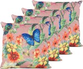Anna's Collection Sierkussen pour intérieur et extérieur - 4x - papillon - vieux rose - 45 x 45 cm - coussin de jardin
