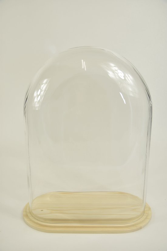 Stolp ovaal XL helder glas 30x16x40cm houten plateau
