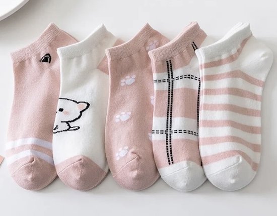 Roze set sokken - sokkenset van 5 paar - Sokken - Dames sokken - Multipack - Maat 36-41