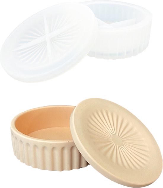 Siliconen mal ø 12cm x 4,5cm - Ronde opbergdoos stapelbaar met motief deksel
