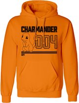 Uniseks Hoodie M Pokémon Charmander Line Art | Oranje hoodie heren | Oranje hoodie dames | Pokemon trui M | Pokemon kleding volwassenen | Pokemon oranje hoodie
