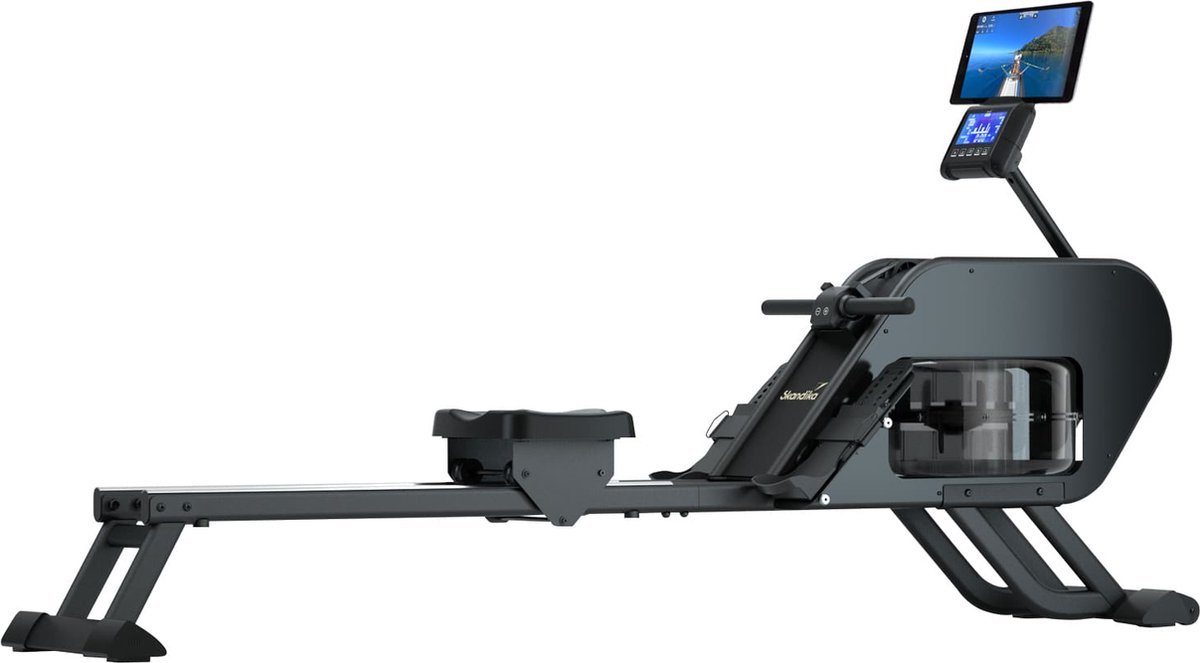 Skandika Nemo III Hybrid Roeiapparaat – Roeitrainers - Water- en magnetische weerstand 32 elektrische weerstandsniveaus 15 programma's tot 200 cm app-compatibel instelbaar - waterroeiapparaat voor thuis – 213 x 45 x 95.5 cm (LxBxH) - zwart