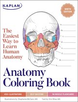 Kaplan Test Prep- Anatomy Coloring Book with 450+ Realistic Medical Illustrations with Quizzes for Each + 96 Perforated Flashcards of Muscle Origin, Insertion, Action, and Innervation