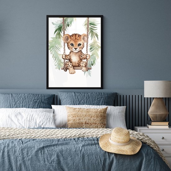 Cadre photo avec affiche - Cadre affiche 60x80 cm - Posters - Léopard - Animal - Enfants - Jungle - Chambre d'enfant - Accessoires Chambre de bébé - Décoration photo dans cadre - Décoration murale salon - Décoration murale chambre