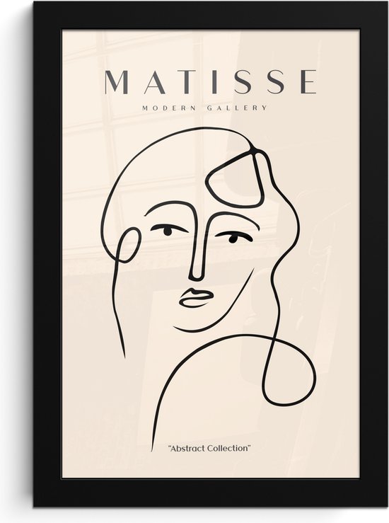 Fotolijst inclusief poster - Posterlijst 20x30 cm - Posters - Matisse - Line art - Portret - Vrouw - Vintage - Foto in lijst decoratie - Wanddecoratie woonkamer - Muurdecoratie slaapkamer