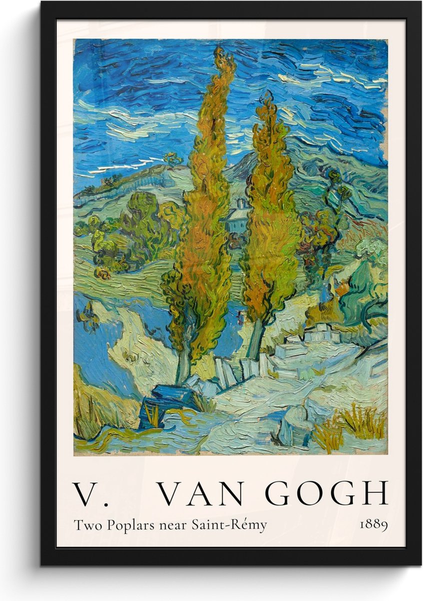FrameYourWall Poster in lijst - Fotolijst 40x60 cm - Posters - Vincent van Gogh - Two Poplars near Saint-Rémy - Kunst - Oude meesters - Posterlijst zwart - Decoratie - Wanddecoratie woonkamer - Muurdecoratie slaapkamer