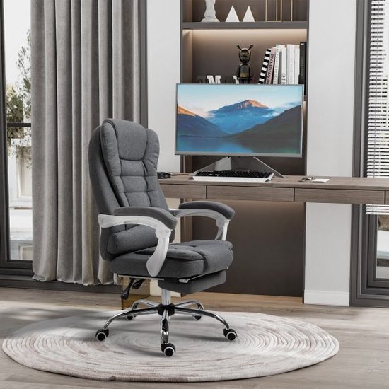 Zaza Home Bureaustoelstoelstoel met voetsteun, hoogte -verstelbare computerstoel, hoofd fauteuil met linnen look, nei -bar, metaal, grijs