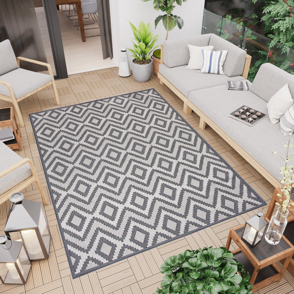 Tapiso Capri Tapijt Tuintapijt Indoor Outdoor Binnen Modern Vloerkleed Maat- 80x150 Grijs 2