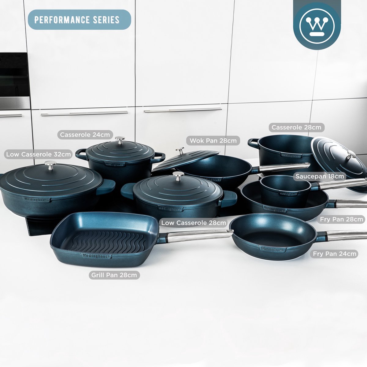 Westinghouse Performance Series - 14-delige Pannenset - Blauw - Complete pannenset
