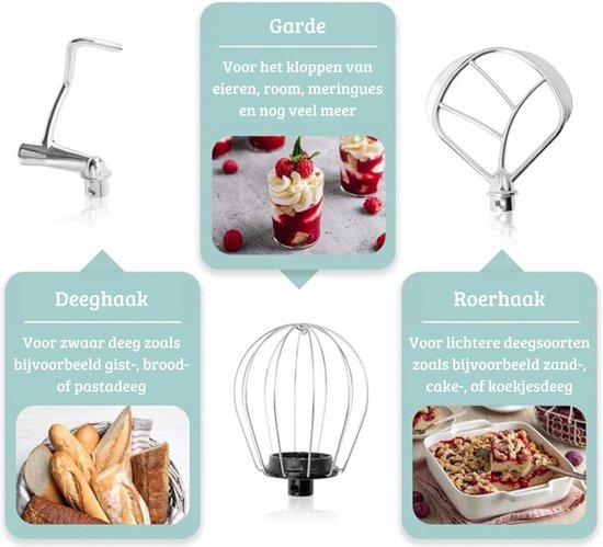Luxe Roterende Deegmachine - Multifunctionele Deegmixer - Kneedmachine - Inclusief Spatdeksel & Navulopening - 1100W - RVS - Mint van Luxe. — afbeelding 4