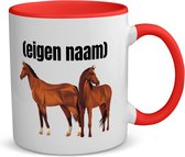 Akyol - paarden koffiemok - theemok - rood - Paarden - paardenliefhebebrs - mok met eigen naam - paarden spullen - gepersonaliseerd - 350 ML inhoud