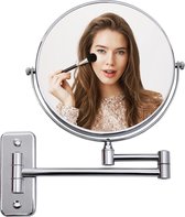 Miroir chromé - Grossissant 5x - Rotatif 360° - Mural - Ø 21cm - Miroir mural - Argent - Acier inoxydable - Miroir de maquillage double - Miroir de douche - Miroir de rasage - Extensible - Miroir de salle de bain - Grossissant - Miroir grossissant