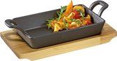 BBQ-serveerpan inclusief serveerplank van grenenhout, roestvrij staal,