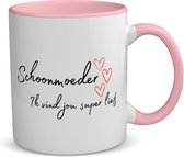 Akyol - schoonmoeder ik vind jou super lief koffiemok - theemok - roze - Mama - de liefste schoonmoeder - moeder cadeautjes - moederdag - verjaardag - geschenk - kado - 350 ML inhoud