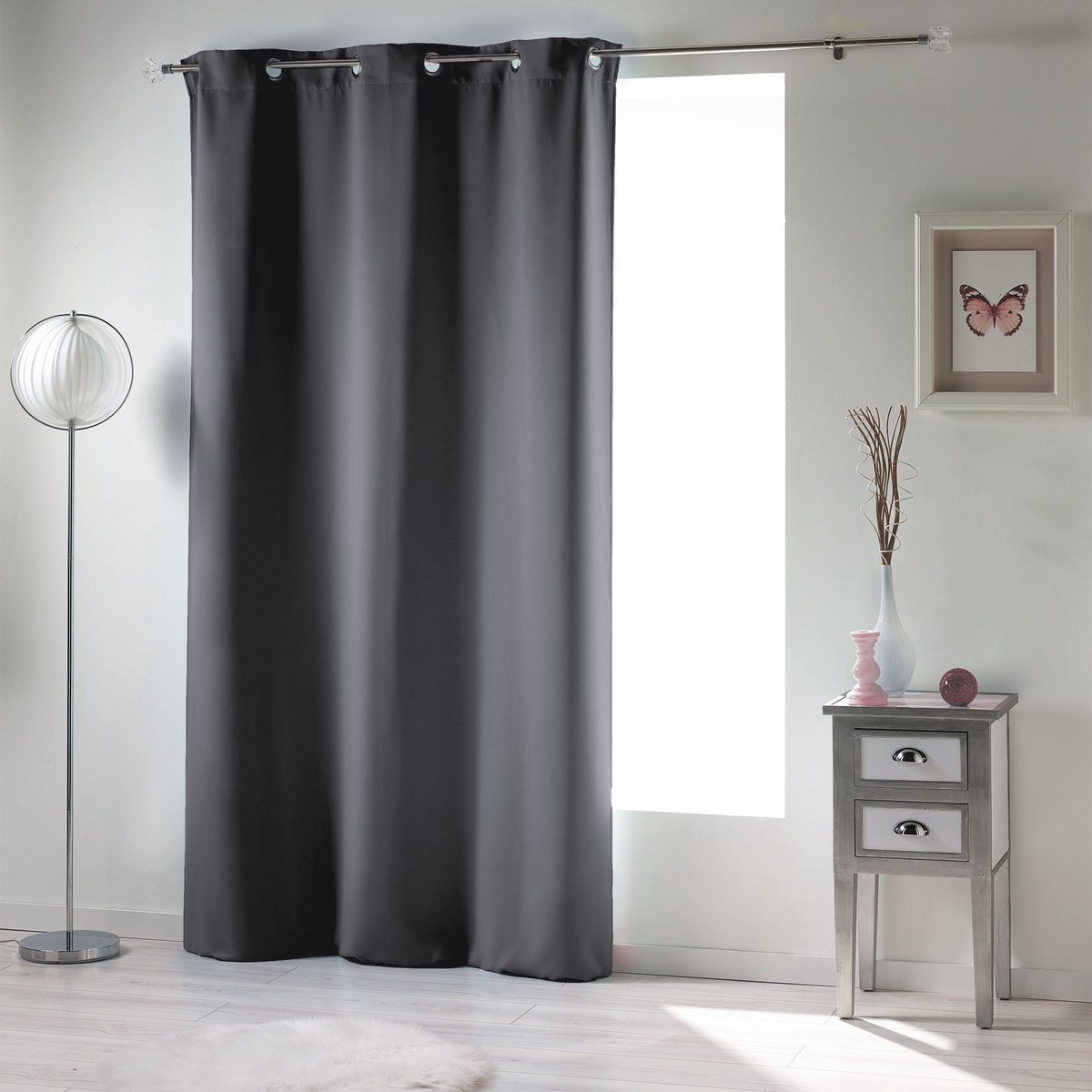Gordijnen-Kant en klaar- met ringen occult verduisterend 135x240cm uni polyester slate grijs