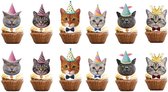 24 poezen cupcake topper Cute Cats - poes - kat - cupcake - topper - huisdier