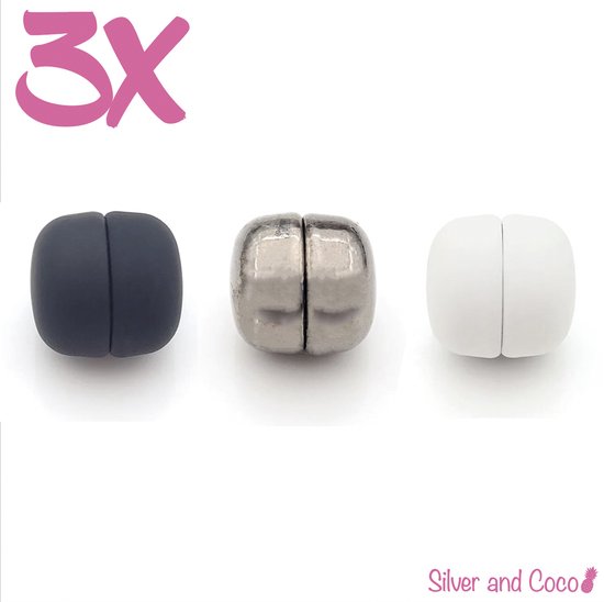 SilverAndCoco® - Hijab Magneten | Magneet voor Hoofddoek - Zwart / Donker Zilver / Wit (3 stuks) + opberg tasje