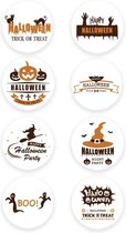 40 Halloween Stickers - 5 stuks per motief - Heksenhoed/Heks/Pompoen/Tekst/Spook/Vleermuis/Kat/Hand - Doorsnede 2,5 cm