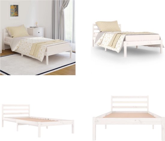 vidaXL Bedframe massief grenenhout wit 90x200 cm - Bedframe - Bedframes - Bed - Bedbodem
