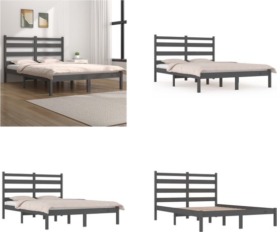 vidaXL Bedframe massief grenenhout grijs 160x200 cm - Bedframe - Bedframes - Tweepersoonsbed - Bed