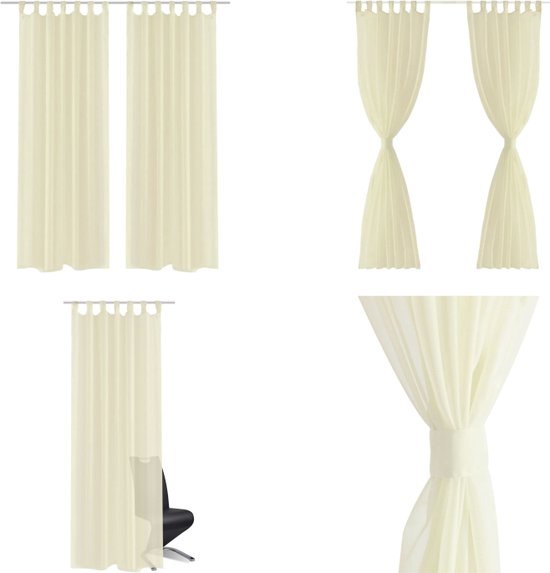 vidaXL Gordijnen van voile met ringen - Wit - 140x140 cm - Stof - 2 Stuks | Leen Bakker