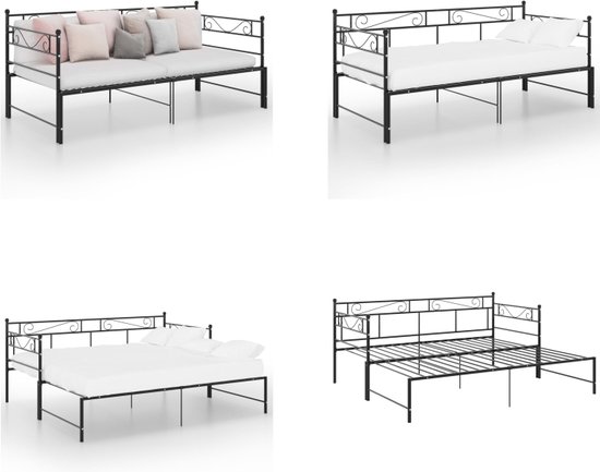 vidaXL Cadre de canapé-lit extensible en métal Noir 90x200 cm - Cadre de canapé-lit - Cadres de canapé-lit - Cadre avec canapé-lit - Cadres avec Canapés-lits