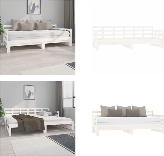 vidaXL Slaapbank uitschuifbaar massief grenenhout wit 2x(90x200) cm - Uitschuifbare Slaapbank - Uitschuifbare Slaapbanken - Bedbank - Bed