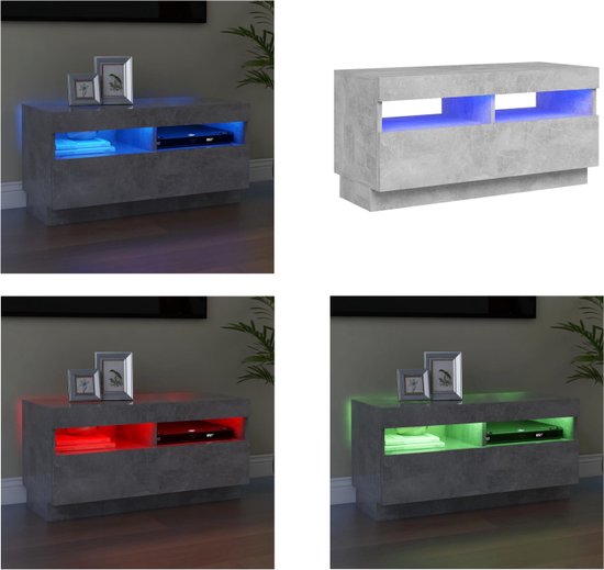 vidaXL Tv-meubel met LED-verlichting 80x35x40 cm betongrijs - Tv-kast - Tv-kasten - Televisiekast - Televisiekasten