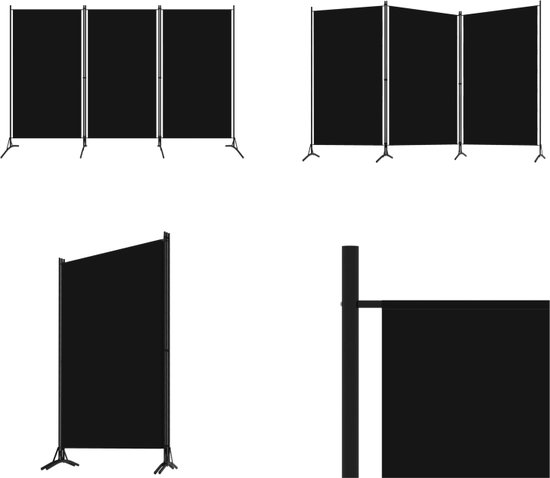 vidaXL Kamerscherm met 3 panelen 260x180 cm zwart - Scheidingswand - Scheidingswanden - Ruimteverdeler - Ruimteverdelers