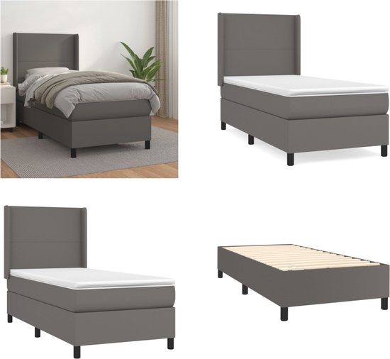 vidaXL Boxspring avec matelas Simili cuir Gris 90x200 cm - Boxspring - Sommiers - Lit - Meubles de couchage