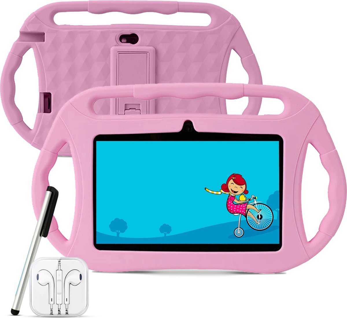 DynaBright Kindertablet vanaf 3 jaar - 32GB Opslag - Incl Oordopjes, Touchscreen Pen, Beschermhoes en Dierenplaatjes - Kids Tablet - 7 Inch - Android 10.0 - Kids Proof