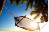 Hangmat tussen de palmbomen op een tropisch strand Poster 180x120 cm - Foto print op Poster (wanddecoratie woonkamer / slaapkamer) / Zee en Strand XXL / Groot formaat!