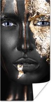 Poster Vrouw - Bladgoud - Zwart - Goud - Luxe - 75x150 cm