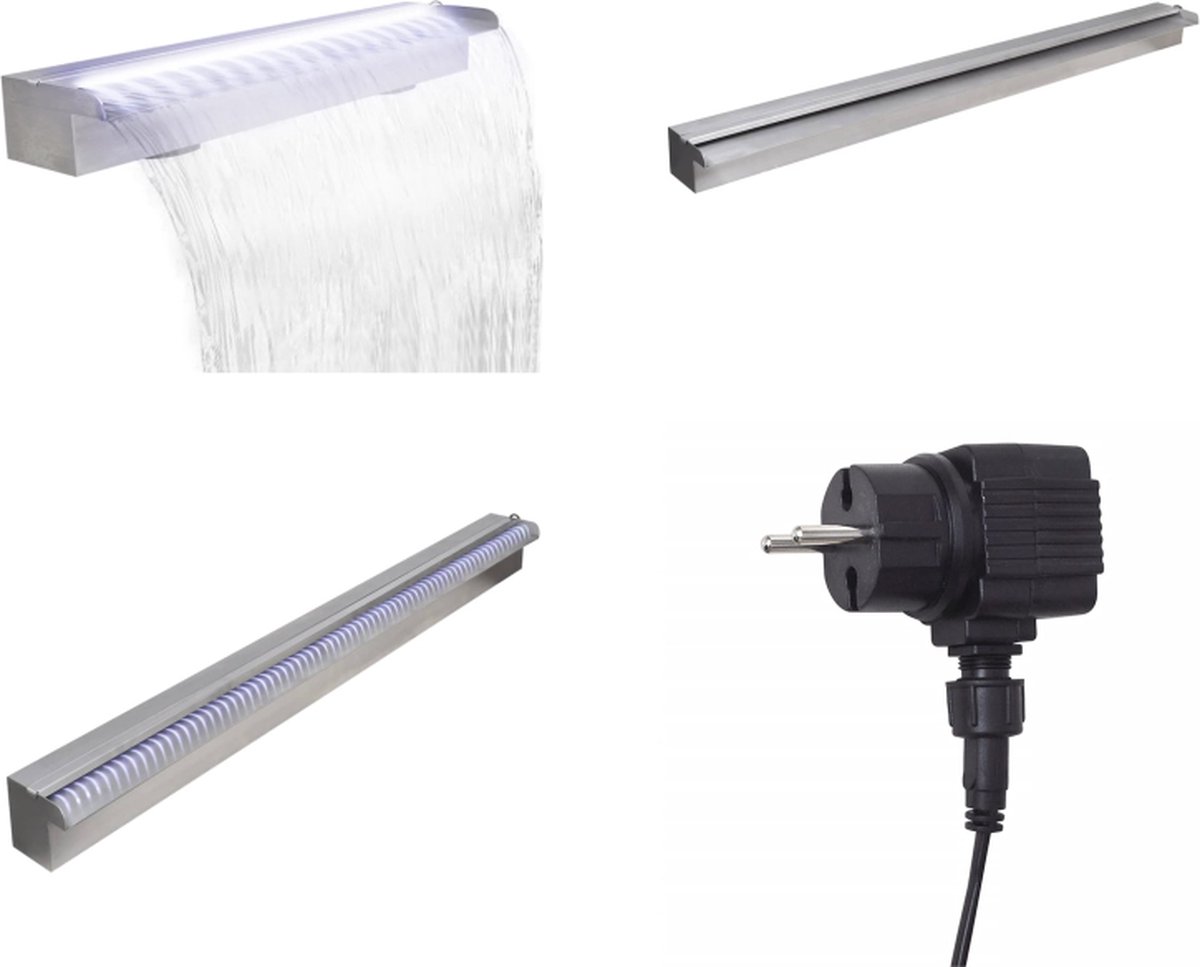 VidaXL Zwembadwaterval met LED's rechthoekig 90 cm roestvrij staal Zwembadfontein Zwembadfonteinen Zwembad Fontein Zwembad Fonteinen