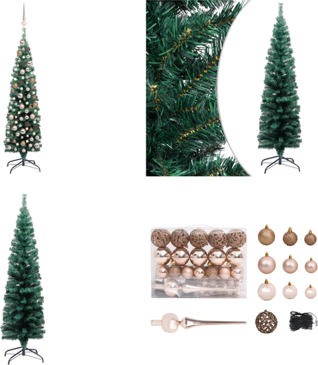 vidaXL Kunstkerstboom met LED's en kerstballen smal 120 cm groen - Kunstkerstboom - Kunstkerstbomen - Kerstboom - Kerstdecoratie
