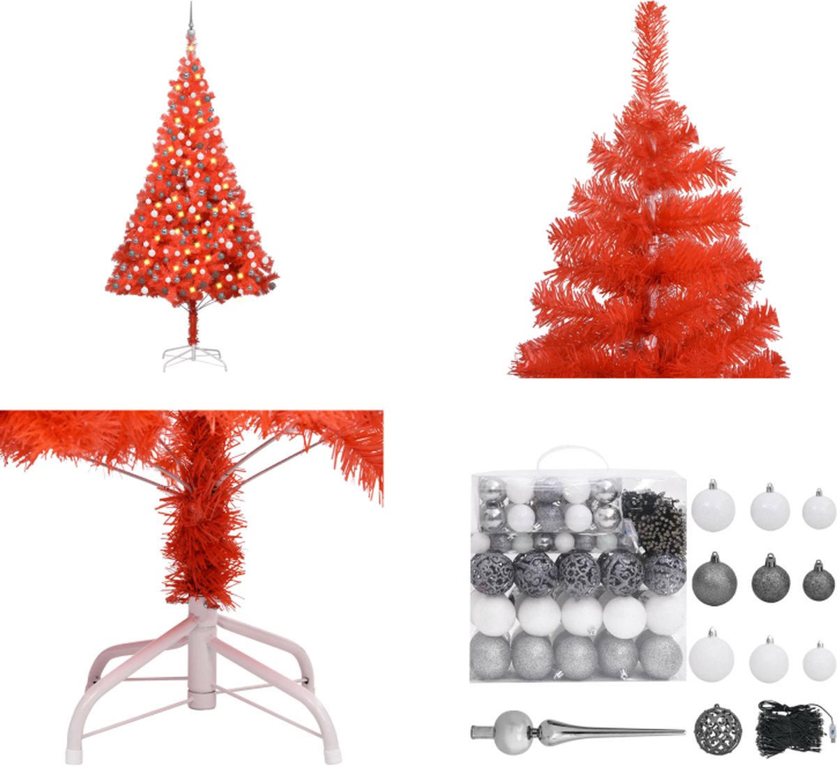 vidaXL Kunstkerstboom met LED's en kerstballen 240 cm PVC rood - Kunstkerstboom - Kunstkerstbomen - Kerstboom - Kerstdecoratie