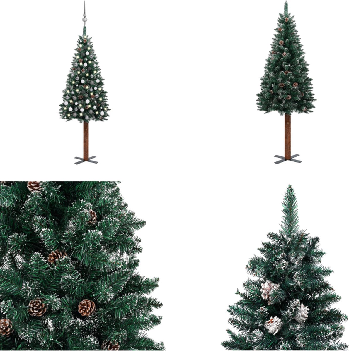 vidaXL Kerstboom met LED's en kerstballen smal 210 cm groen - Kunstkerstboom - Kunstkerstbomen - Kerstboom - Kerstdecoratie