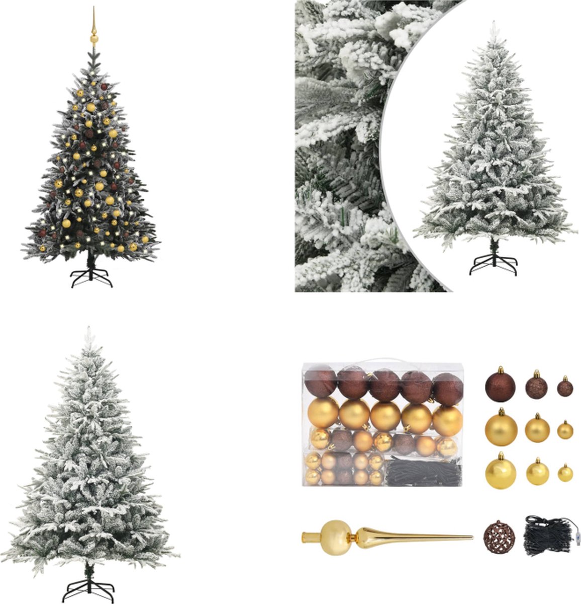 vidaXL Kunstkerstboom met LED's- kerstballen en sneeuw 180 cm PVC PE - Kunstboom - Kunstbomen - Kunstkerstboom - Kunstkerstbomen