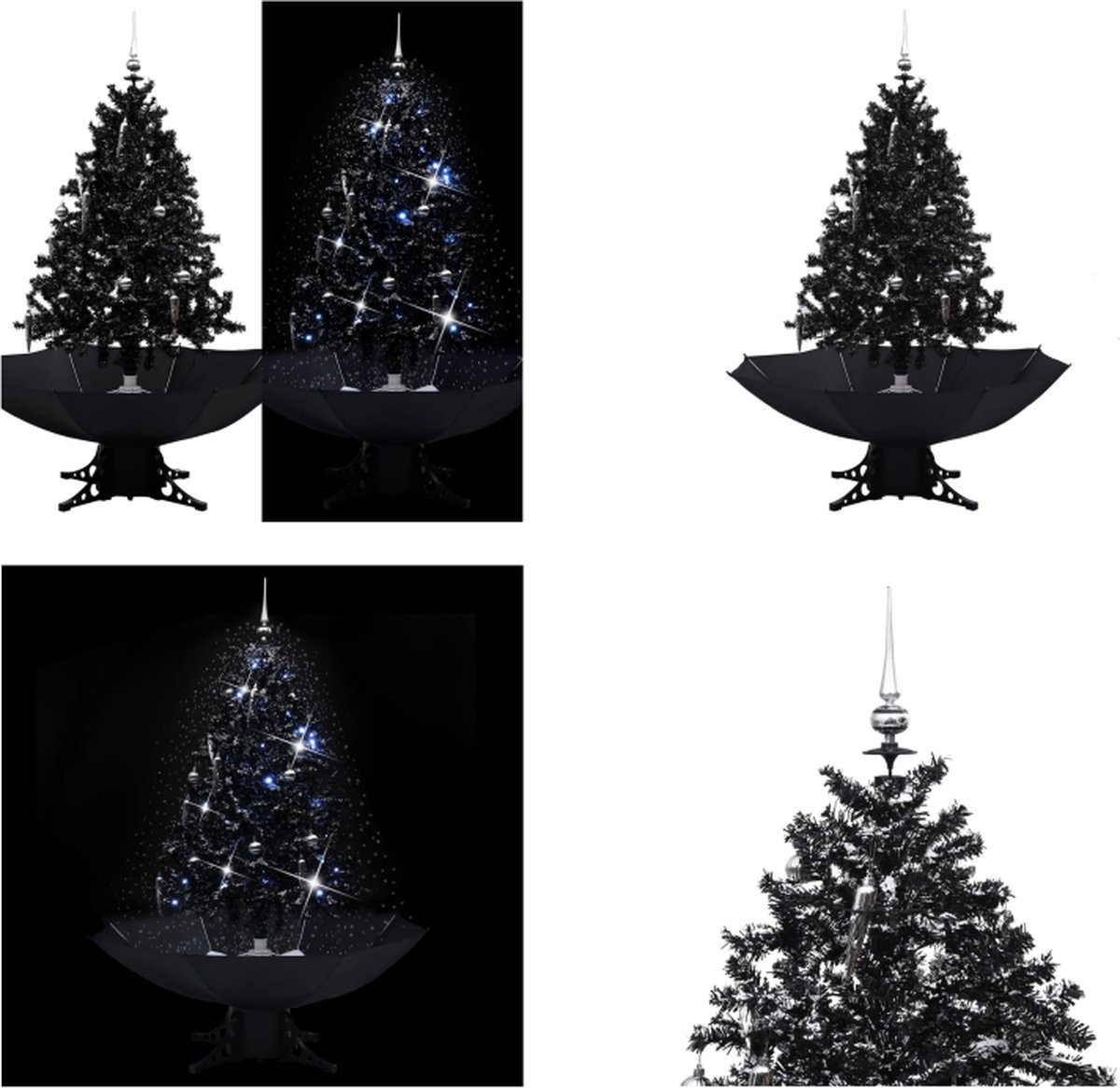 vidaXL Kerstboom sneeuwend met paraplubasis 140 cm PVC zwart - Sneeuwende Kerstboom - Sneeuwende Kerstbomen - Kerstboom Met Vallend Sneeuw - Kerstbomen Met Vallend Sneeuw