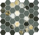 The Mosaic Factory Valencia mozaïektegel 4.3x4.9x0.5cm hexagon khaki mat en glans voor wand en vloer en voor binnen en buiten vorstbestendig
