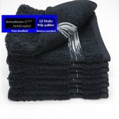 12 Stuks - super voordeel pak Washandjes - set van Essentials15x22cm zwart 100% katoen