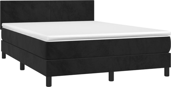 vidaXL Boxspring met matras en LED fluweel zwart 140x200 cm - Boxspring - Boxsprings - Bed - Slaapmeubel