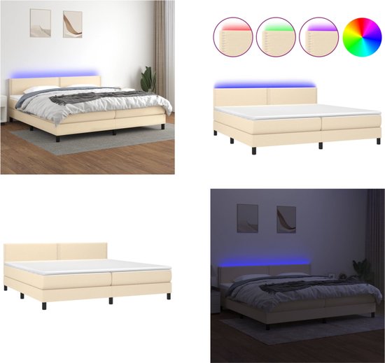 vidaXL Boxspring met matras en LED stof crèmekleurig 200x200 cm ...