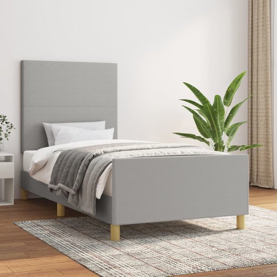 vidaXL Cadre de lit avec tête de lit Tissu Gris clair 100x200 cm - Cadre de lit avec tête de lit - Encadrements de lit avec têtes de lit - Lit - Meubles de couchage