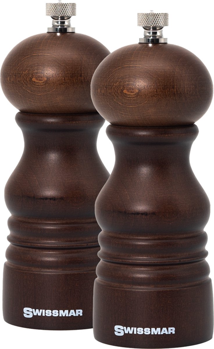SWISSMAR - Castell peper en zoutmolen set - 14cm - Beukenhout - 2 Stuks - Instelbare maalgraad - Luxe kwaliteit - Hervulbaar - Peper molen - Houtmolen - Zout molen - Huis Cadeautje - Keuken accesoires