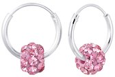 Joy|S - Zilveren Bal kristal oorbellen - oorringen - roze kristal