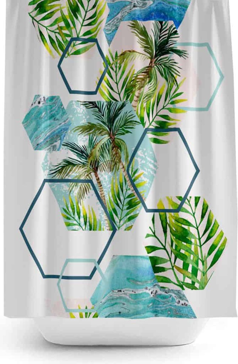 Casabueno, Douchegordijn 180x200 cm - Palm Tree - Digitale Print - Polyester - Waterdicht - Anti Schimmel - Wasbaar