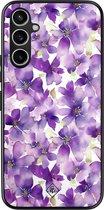 Samsung Galaxy A54 hoesje - Floral violet - Paars - Hard Case TPU Zwart - Bloemen - Casimoda