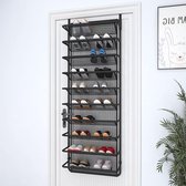 Handige Schoenenrek boven de deur met 10 niveaus, Luxe hangend schoenenrek metalen schoenenorganizer voor eetkamer (mat zwart, 55 x 19,5 x 159 cm)